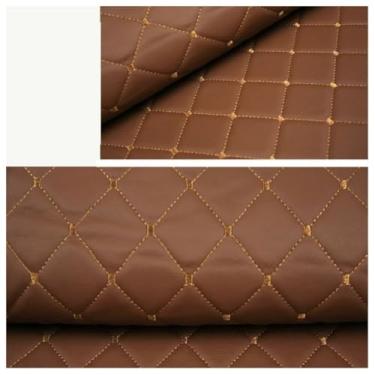 Imagem de Tecido de couro acolchoado de vinil tecido de couro sintético padrão de diamante com espuma para capa de assento de carros, cabeceiras de estofamento de móveis 140 cm 55,1" (marrom escuro, 1,4 x 10 m)