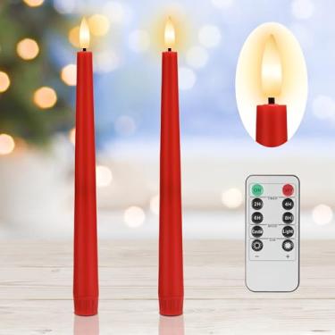 Imagem de AFINETH Velas cônicas vermelhas sem chamas com controle remoto, velas de Natal cintilantes operadas por bateria, castiçais LED sem chama de 24,4 cm para festa em casa, decoração de festival de ervas