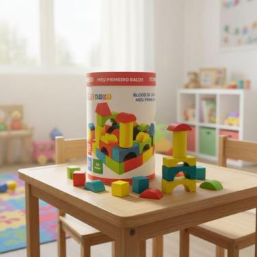 Imagem de Bloco De Construção Em Madeira Balde 50 Peças Montessori - Yin's
