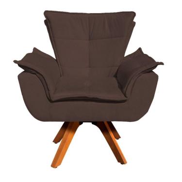 Imagem de Poltrona Giratória Opala Suede Marrom Base Madeira