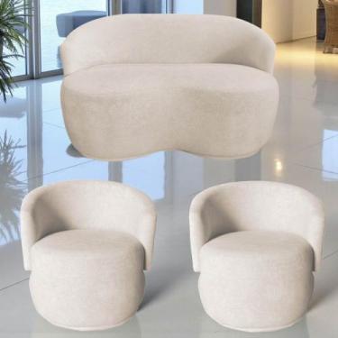 Imagem de Kit Namoradeira + 2 Poltronas Decorativa Beatriz Orgânica Bouclé Marfi