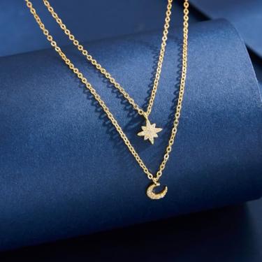 Imagem de 1 lindo colar de dois decks, joias femininas, presentes para mulheres, prata, elegante, lua e estrelas, joia fina para festa, baile, presente para decoração diária