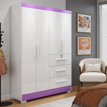 Imagem de Guarda-roupa 4 Portas Amanda 200,5cm X 120,4cm Flex BRANCO - BRANCO / LILÁS
