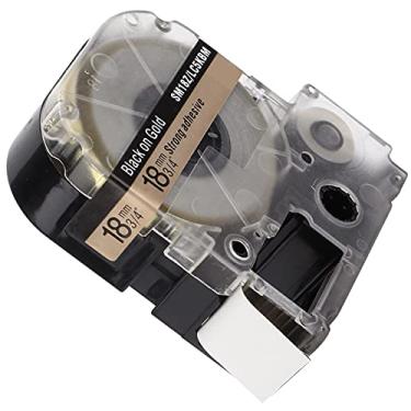 Imagem de ZJchao Substituição de Fita de Etiqueta Durável óleo álcool Scratch Label Maker Fita para Impressora de Etiquetas KINGJIM Máquina de Etiquetas Material (Texto preto de 18 mm sobre fundo dourado)
