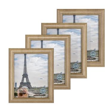 Imagem de iRahmen Conjunto de 4 porta-retratos de 20 x 25 cm, molduras de madeira de canto arredondado com vidro HD - tela de mesa ou suporte de parede (linho, 20 x 25)