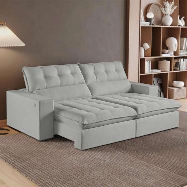 Imagem de Sofá Retrátil E Reclinável Oregon 2,30m Linho Cor Gelo 2322 Usb Com Kit Usb