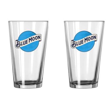 Imagem de Conjunto de copos de cerveja Blue Moon, vidro transparente, design de parede reta de 473 ml, pacote com 2