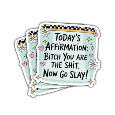 Imagem de 3 adesivos engraçados de afirmação, Today's Affirmation Bitch You are The Shit Now Go Slay, adesivo motivacional de humor adulto para laptop, garrafa de água, caderno, presentes de carro para mulheres
