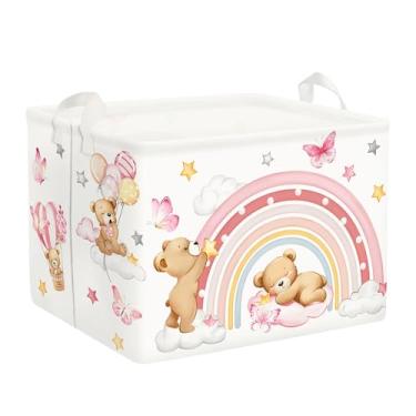 Imagem de Clastyle Cesto de roupa suja arco-íris para bebê, nuvem, cesta de armazenamento infantil, caixa de presente, caixa de brinquedos dobrável, organizador de roupas para quarto, urso, 40 x 30 x 30 cm