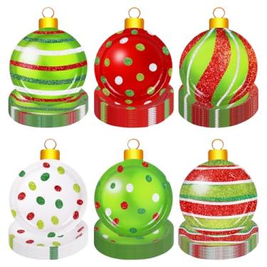 Imagem de Whaline 48 peças de pratos de papel de Natal vermelho verde pendurado em forma de bola prato descartável prato de jantar prato de sobremesa para Natal, aniversário, chá de bebê