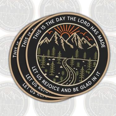 Imagem de Adesivo de vinil com 3 peças This is The Day The Lord Has Made, Let Us Rejoice and Be Glad in It, decalque de vinil da escritura Mountain Sunrise impermeável para laptop, garrafa de água, carro