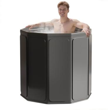 Imagem de JSQBSECL Banheira dobrável portátil, banheira independente dobrável de 70 cm para adultos, banheira de hidromassagem, banho de gelo, banheiro familiar SPA banheira interna e externa (preto)