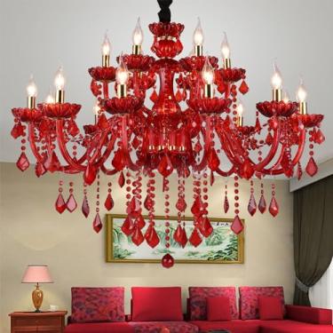 Imagem de Lustre de cristal vermelho europeu para velas, luxuoso, para sala de estar, restaurante, quarto, hotel, villa, loja de roupas, salão de beleza, café, bar, karaokê, com luminária pendente de