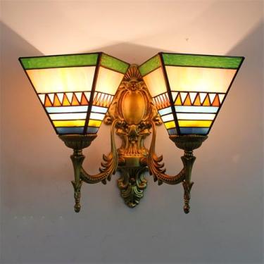 Imagem de Luminária de parede retrô americana em vidro colorido com LED, estilo europeu, luxuosa, para sala de estar, restaurante, quarto, escritório, casa de campo, hotel, café, bar, corredor (1 2 lâ
