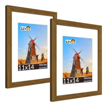 Imagem de SZYUU Conjunto de 2 molduras de 28 x 35 cm com vidro verdadeiro, resistente a arranhões, fácil de montar para exibição de parede ou mesa, decoração de escritório em casa (marrom rústico)