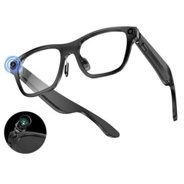 Imagem de Hoorawwi Óculos de câmera inteligente, óculos inteligentes de IA para homens e mulheres com gravação de áudio/vídeo, gravação de imagem, tradução em tempo real, telefone falante 2000 W, óculos