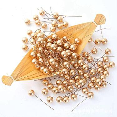 Imagem de Cereja artificial 100 peças mini decoração de Natal pequena de plástico dourado prata vermelho caixa de presente decorada falsa (1,5 cm, ouro)