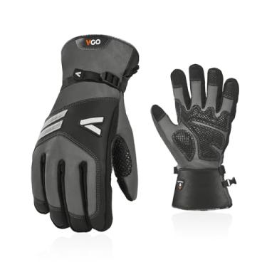 Imagem de Vgo... Luvas masculinas de trabalho de inverno, à prova d'água, redução de impacto, palma de couro, tela sensível ao toque compatível com construção, armazenamento frio, ao ar livre (CA7780FW, cinza