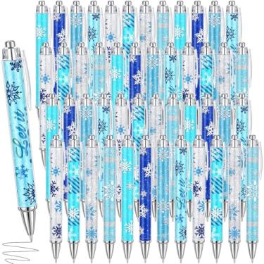 Imagem de Yeaqee 48 canetas de floco de neve de inverno, canetas esferográficas retráteis, 1,0 mm, tinta preta, lembrancinhas de festa de inverno, presentes de festa, sala de aula, material de escritório