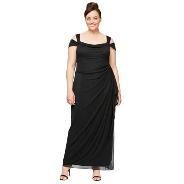 Imagem de Alex Evenings Vestido feminino plus size longo ombro vazado com saia franzida, Preto, 48