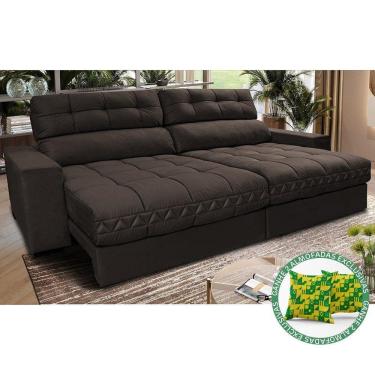 Imagem de Sofá Retrátil E Reclinável 2,52m Molas Ensacadas Cama Inbox Brasil Velusoft Café