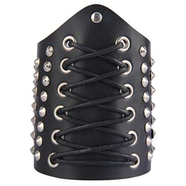 Imagem de Bracelete de proteção de braço de couro largo com cadarço - Braçadeira Steampunk estilo punk retrô para homens e mulheres - Comprimento ajustável - Motocicleta Cosplay Caça Festa Fantasia AC - Preto