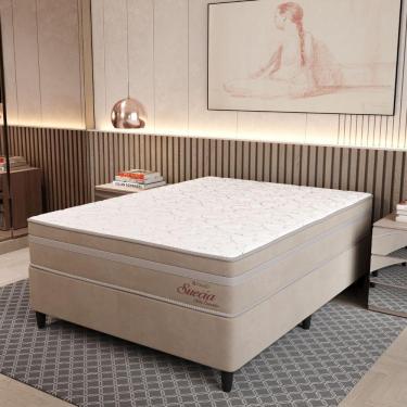 Imagem de Cama Box Casal (138x188) D26 Molas Ensacadas Creme Suede Suecia Topazio Colchões