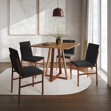 Imagem de Conjunto De Jantar Mesa Mônaco 90cm Tampo Imbuia Com 4 Cadeiras Pretas Base Cobre Preto