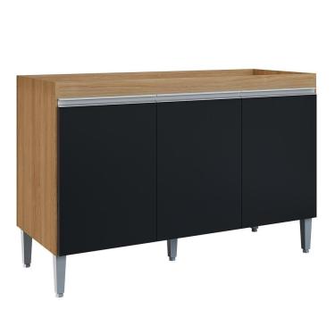 Imagem de Balcão Pia Manu 120cm 3 Portas Amêndoa-preto Sem Tampo Ajl Móveis Amêndoa-preto