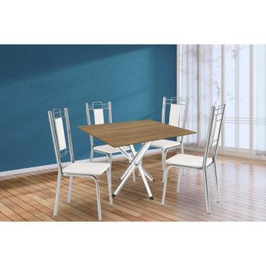 Imagem de Conjunto: Mesa Sala Jantar Volga C- Tampo De Madeira 90cm E 4 Cadeiras Lisboa Cromado-nogueira - Branco - Kappesberg