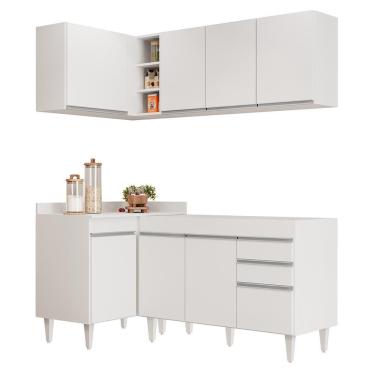 Imagem de Armário De Cozinha Modulado De Canto Direito 4 Peças Cp37 Balcão Sem Tampo Branco - Lumil
