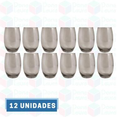 Imagem de 12 Copos Vidro Bellagio Redondo 450ml Grande Colorido Cinza - PRATICAS