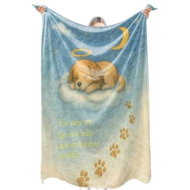 Imagem de zbezbe Cobertor de flanela Memorial Dog, filhote de cachorro dormindo com lua e citação sentimental, cobertores leves, macios e aconchegantes para cadeira, cama, sofá, acampamento, decoração de casa
