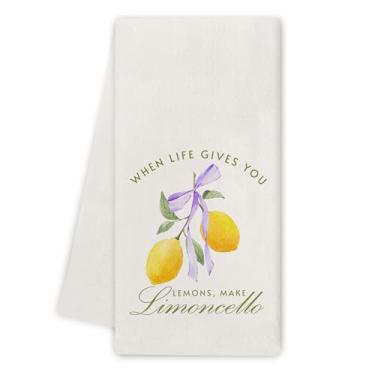 Imagem de Noaleviax Toalhas de prato de verão de limão - Inspirador limoeiro Aperol Spritz decoração de cozinha, toalhas de mão com laço pano de prato para cozinha banheiro decorativo, 40 x 61 cm