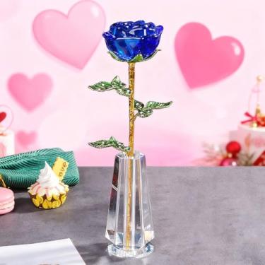 Imagem de HTBIG Presentes de Dia dos Namorados, Presente de Rosa Azul para ela, Escultura em Vaso de Cristal K9, Flor Eterna de Vidro de Cristal 3D, para Mulheres em Aniversário, Casamento, Aniversário, Dia dos