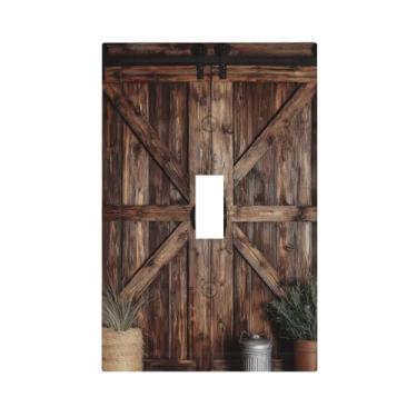 Imagem de VGHOKO Capa decorativa de placa de interruptor com porta de celeiro rústica design de textura de madeira envelhecida vintage 1 placa de parede de gangue capas de interruptor de luz única única placa