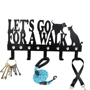 Imagem de Porta-chaves de parede, ganchos para cães para parede - Suporte decorativo de metal para coisas de cachorro,Organizador de armazenamento de cães com 5 ganchos, chave pendurável e suporte de