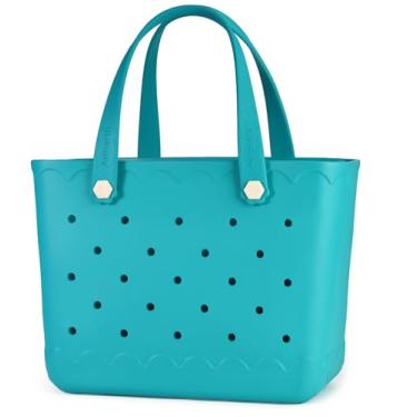 Imagem de MONSOCIO Bolsa de praia de borracha impermeável durável para esportes de praia piscina moderna bolsa de borracha, Azul-petróleo, Large, Bolsa de praia