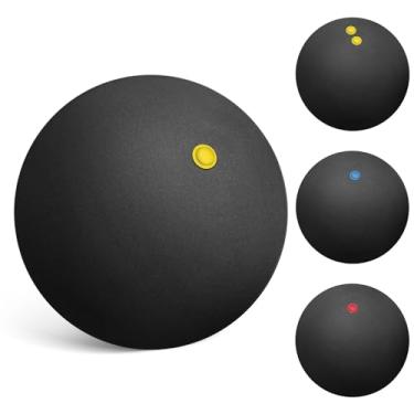 Imagem de Veemoon 4 bolas esportivas de squash bolas de tênis de parede de racketball para uso interno - pontos únicos amarelos/azuis/vermelhos + ponto amarelo duplo - racketballs de salto alto para iniciantes