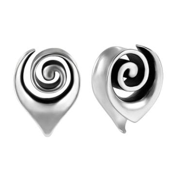 Imagem de 2 peças alargadores de orelha vintage formato de lágrima espiral 316L aço inoxidável expansor de orelha extensor piercing calibre orelha joias corporais 8 mm-25 mm, 3/4"(19mm), Aço inoxidável, Sem