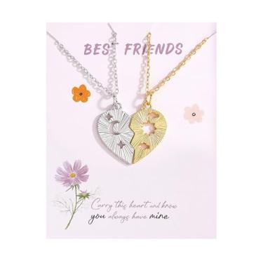 Imagem de Krfy Colar Amizade para 2, Colares de Melhor Amigo para Meninas, Pingente Combinando BFF Colar para 2 Irmãs, Conjunto de Colares de Coração Dividido Magnético para Mulheres, Liga de aço, Sem Pedra