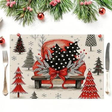 Imagem de KDBFHAL Jogo americano de Natal para caminhão, conjunto de 4 tapetes de mesa para decoração de jantar, 45 x 30 cm