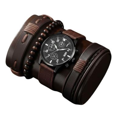 Imagem de Kit Relógio Masculino Marrom com Pulseiras Premium Moda