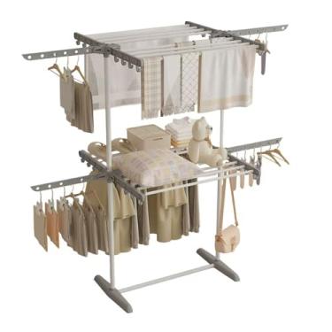 Imagem de Hhsdyl Estendal de Roupas Dobrável, Cavaletes de Secagem em Aço Inoxidável para Roupas e Roupa de Cama,Gray,Two story B