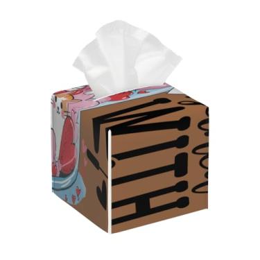 Imagem de Suporte quadrado de couro para caixa de lenços de papel, impermeável, garrafa de vidro, animal, gato, organizador de papel facial com cinto inferior, estojo de lenços para mesa, banheiro, escritório