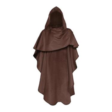Imagem de Wzmzjy Fantasia de Capa Medieval de Halloween com Capuz, Capa de Poliéster, Palco Funcional, Cosplay, Adultos, Adequada para Festa de Halloween, Evento, Show, Marrom