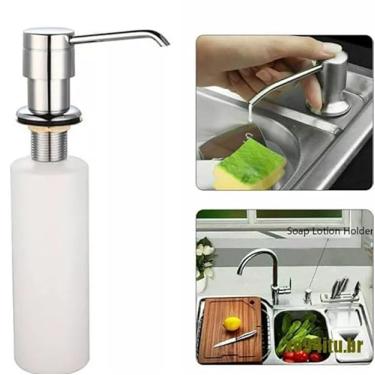 Imagem de Dispenser Dosador de Detergente e Sabonete Líquido para Pia Embutir Aço Inox 350 ml para Cozinha e Banheiro