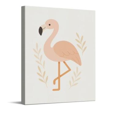 Imagem de Linda impressão de arte de ilustração de flamingo rosa, arte de parede em tela de berçário de safári, decoração de parede de animal bebê para quarto de bebê, presentes para bebês meninos e meninas