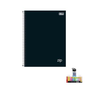 Imagem de Kit Caderno Universitário Tilibra Preto 10 Matérias 160 Folhas + Caneta Esferográfica Spiro e Marca Texto Boss