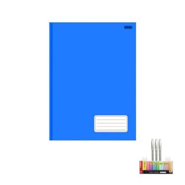 Imagem de Kit Caderno Brochurão 1 Matéria Capa Dura 96 Folhas + Caneta Trigel Branca + Marca Texto Boss Estojo 15 Cores